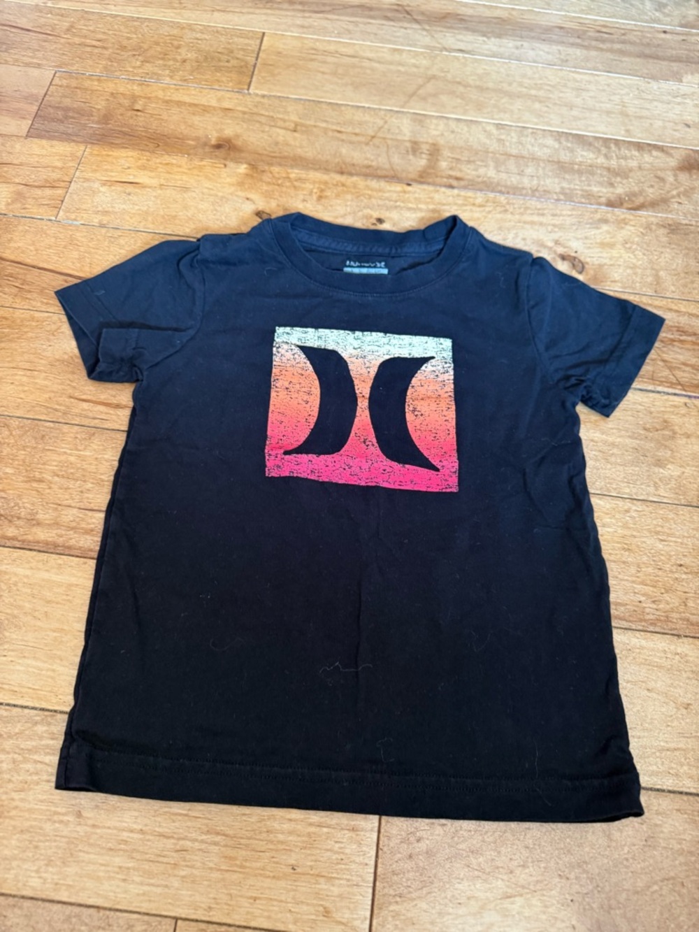 Hurley Black Kids Short-Sleeve Tee with Pink-Orange Gradient Logo